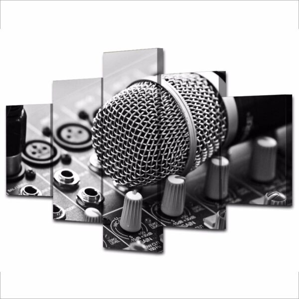 HD Printed Modern Canvas Painting Wall Art Modular Poster 5 Panel Music Microphone Framework Pictures Home Decor Living Room Home Decoration Wall Decor