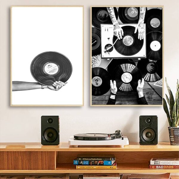 Black & White Vinyl Record Print Modern Music Wall Art Canvas Painting Musician Gift Music Studio Decoration Poster Wall Picture Home Decoration Wall Decor