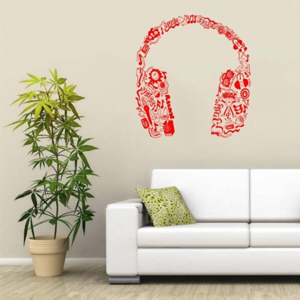 Music Series Headphones In Music Notes Tribal Pattern Special Vinyl Wall Sticker Home Bedroom Decor Vinyl Art Wallpaper Y-970 Home Decoration Wall Stickers