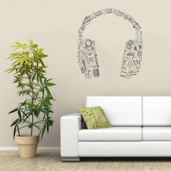 Music Series Headphones In Music Notes Tribal Pattern Special Vinyl Wall Sticker Home Bedroom Decor Vinyl Art Wallpaper Y-970 Home Decoration Wall Stickers