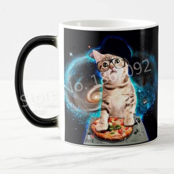 Cute Space Cat Magic Mug Funny DJ Cat Kitten Coffee Mug Heat Color Changing Galaxy Pizza Cats Mugs Novelty Pet Gifts Xmas 11oz Cups & Mugs Kitchen Accessories